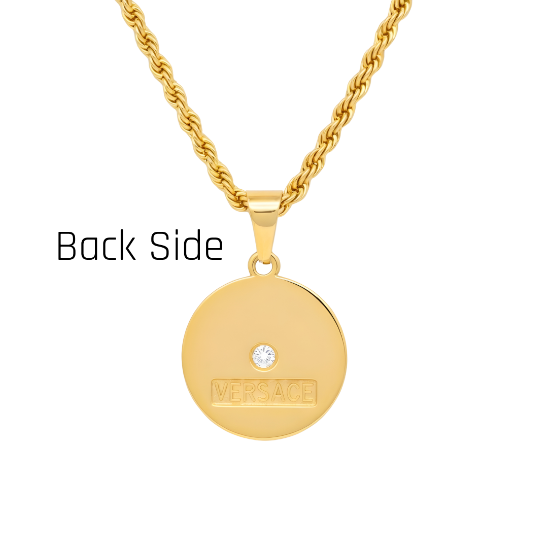 18K Gold Filled Dual Tone Greek Medusa Head Pendant Necklace – 25mm Medallion with Rope Chain
